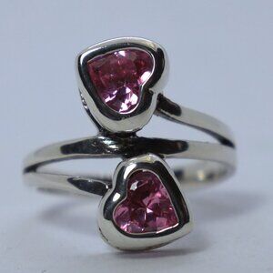 Sterling Silver Pink Double Hearts Ring